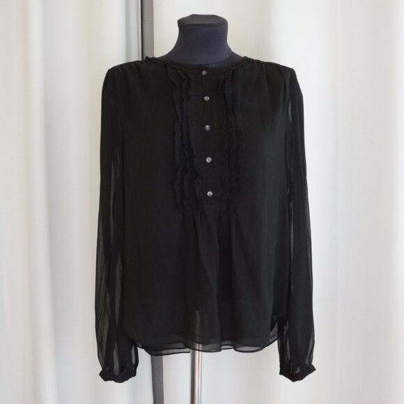 Aritzia Little Moon Black Semi Sheer Blouse Sz M - Picture 2 of 7